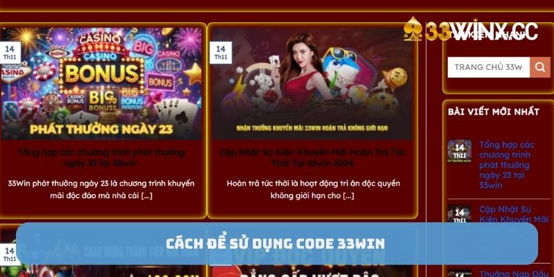 Cách để dụng code 33win